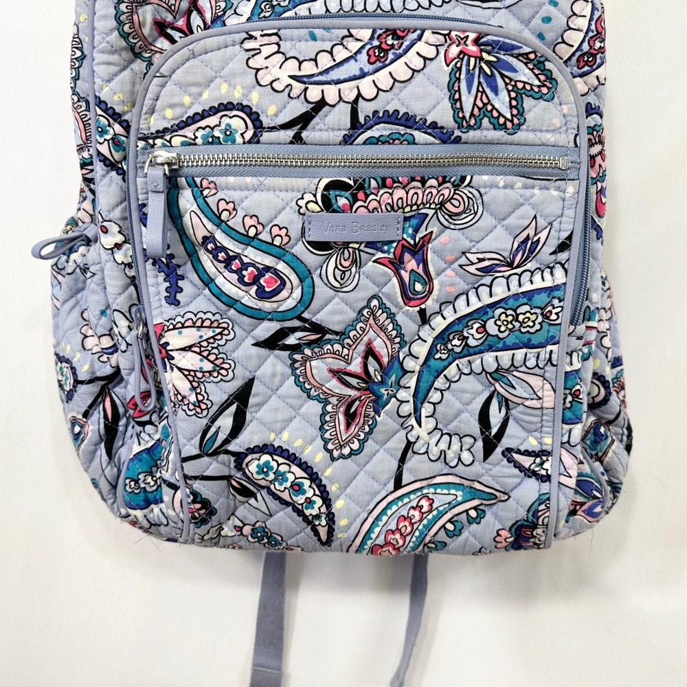 Vera Bradley Iconic Campus Backpack Makani Paisley Blue Quilted Cotton Student - Picture 4 of 10